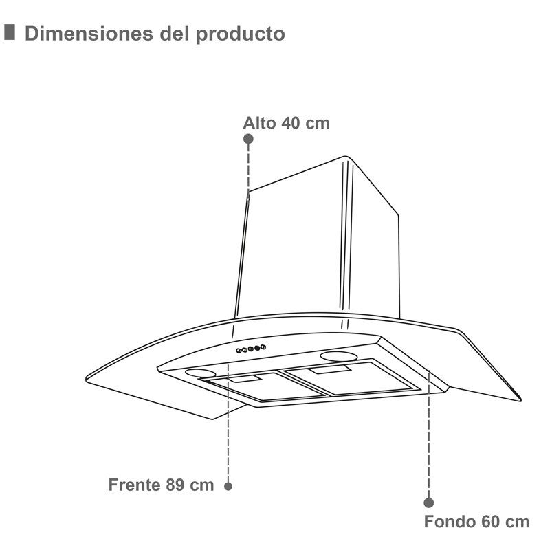 CAMPANA SUPRA DE ISLA DE CRISTAL CURVO DE 90 CM