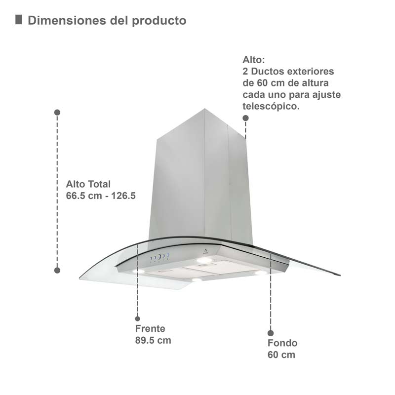 Campana Clara 90, Campana de pared, Rendimiento del aire de salida: 509  m³/h, EEK: A++, Pantalla LED, Frente de cristal de seguridad